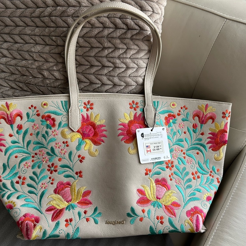 Desigual Multicolor Floral Tote Bag - Cream
